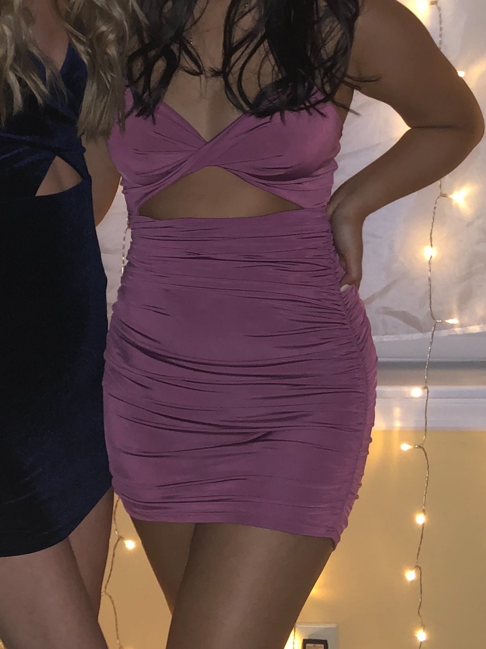 Twist Front Ruched Mini Dress in Mauve